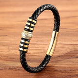 Men's Stainless Steel Leather Bracelet Christmas Bangles Male Jewelry Gift
