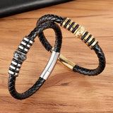 Men's Stainless Steel Leather Bracelet Christmas Bangles Male Jewelry Gift