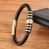 Men's Stainless Steel Leather Bracelet Christmas Bangles Male Jewelry Gift