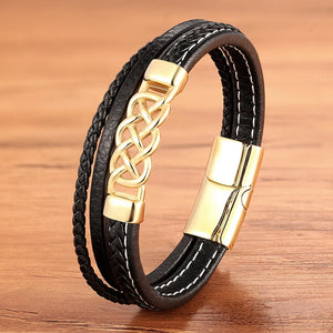 Men's Stainless Steel Leather Bracelet Geometric Punk Jewelry Gift
