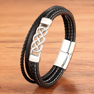 Men's Stainless Steel Leather Bracelet Geometric Punk Jewelry Gift