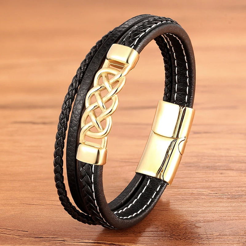 Men's Stainless Steel Leather Bracelet Geometric Punk Jewelry Gift