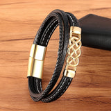Men's Stainless Steel Leather Bracelet Geometric Punk Jewelry Gift
