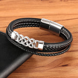Men's Stainless Steel Leather Bracelet Geometric Punk Jewelry Gift