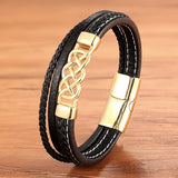 Men's Stainless Steel Leather Bracelet Geometric Punk Jewelry Gift