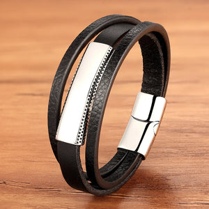 Men's Stainless Steel Leather Bracelet Multi-layer Hand-woven Accessory