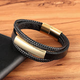 Men's Stainless Steel Leather Bracelet Multi-layer Hand-woven Accessory