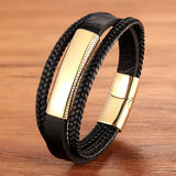 Men's Stainless Steel Leather Bracelet Multi-layer Hand-woven Accessory