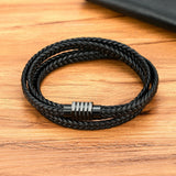 Two Layers Braided Rope Brown Leather Bracelet For Men