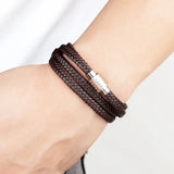 Two Layers Braided Rope Brown Leather Bracelet For Men