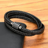Two Layers Braided Rope Brown Leather Bracelet For Men