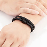 Two Layers Braided Rope Brown Leather Bracelet For Men