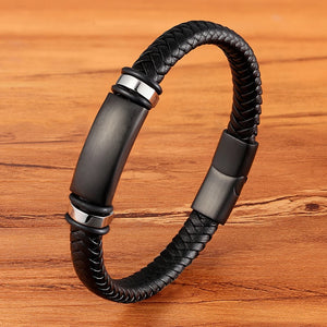 Stainless Steel Leather Men Bracelets 3 Colors