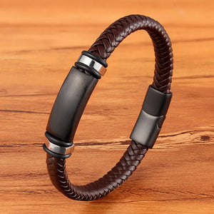 Stainless Steel Leather Men Bracelets 3 Colors
