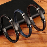 Stainless Steel Leather Men Bracelets 3 Colors