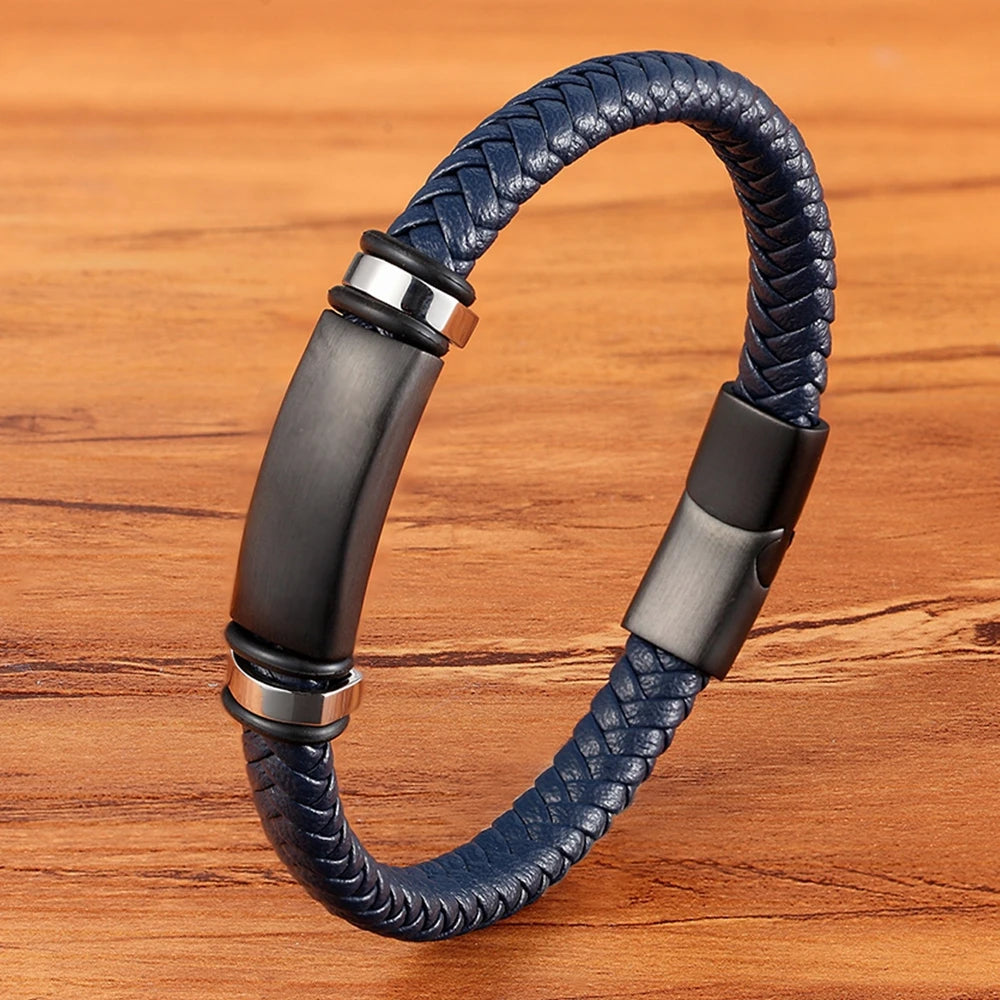 Stainless Steel Leather Men Bracelets 3 Colors