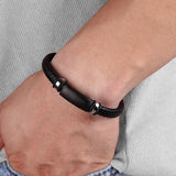 Stainless Steel Leather Men Bracelets 3 Colors