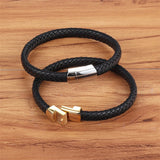 Geometric Veins Leather Bracelet Steel Boys Gift Hand Jewelry