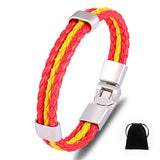 Spain Flag Leather Men Stainless Steel Bracelet National Flag Pattern Bangles