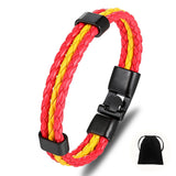 Spain Flag Leather Men Stainless Steel Bracelet National Flag Pattern Bangles
