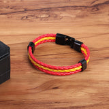 Spain Flag Leather Men Stainless Steel Bracelet National Flag Pattern Bangles