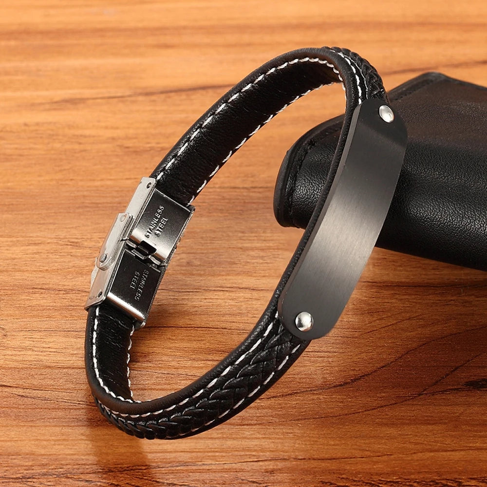 Men's Leather Bracelet Hand-knitted for Boys - Christmas Commemorative