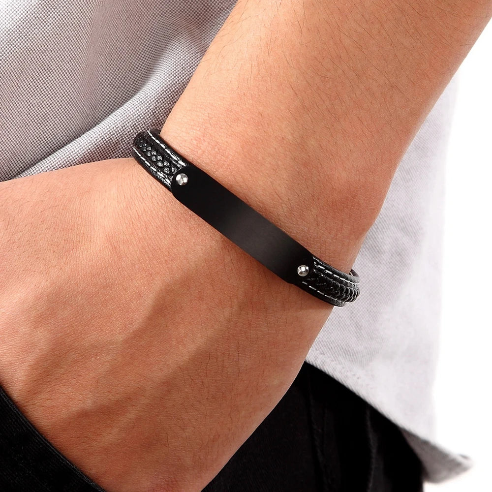 Men's Leather Bracelet Hand-knitted for Boys - Christmas Commemorative