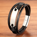 Stainless Steel Leather Men's Bracelet Hand-woven Magnetic Multi-layer
