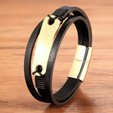 Stainless Steel Leather Men's Bracelet Hand-woven Magnetic Multi-layer