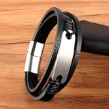 Stainless Steel Leather Men's Bracelet Hand-woven Magnetic Multi-layer