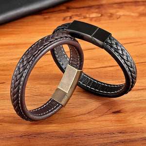 Grid Texture Buckle Leather Bracelet For Homme Black/Rose