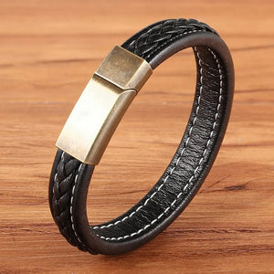 Grid Texture Buckle Leather Bracelet For Homme Black/Rose