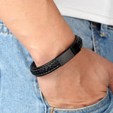 Grid Texture Buckle Leather Bracelet For Homme Black/Rose