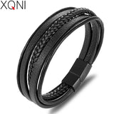 Men Leather Bracelet Multi-layer Cuff Bangle Handsome Boy Gift