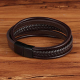 Men Leather Bracelet Multi-layer Cuff Bangle Handsome Boy Gift