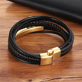 Men Leather Bracelet Multi-layer Cuff Bangle Handsome Boy Gift