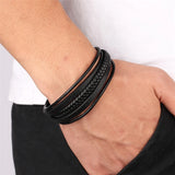 Men Leather Bracelet Multi-layer Cuff Bangle Handsome Boy Gift