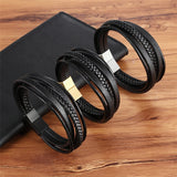 Men Leather Bracelet Multi-layer Cuff Bangle Handsome Boy Gift