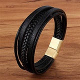Men Leather Bracelet Multi-layer Cuff Bangle Handsome Boy Gift