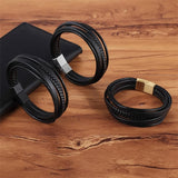 Men Leather Bracelet Multi-layer Cuff Bangle Handsome Boy Gift