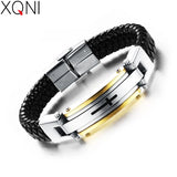Vintage Leather Wrap Bracelet for Men Knitted Bangle Steel Cross Jewelry