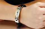 Vintage Leather Wrap Bracelet for Men Knitted Bangle Steel Cross Jewelry