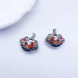 Enamel Flower Peony Phoenix Wealth Koi Fish Gourd Pendant