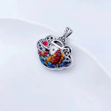 Enamel Flower Peony Phoenix Wealth Koi Fish Gourd Pendant
