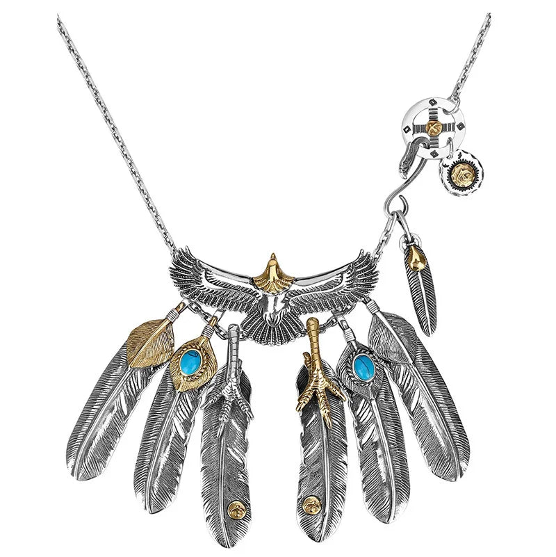 Indian Vintage Feather Pendant Necklace Hip-hop Couple Jewelry