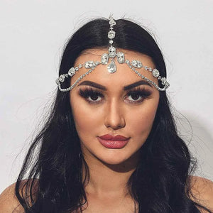 Boho Rhinestone Head Chain Water Drop Pendant Hair Jewelry for Women