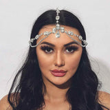 Boho Rhinestone Head Chain Water Drop Pendant Hair Jewelry for Women