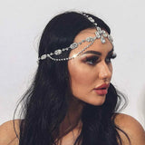 Boho Rhinestone Head Chain Water Drop Pendant Hair Jewelry for Women