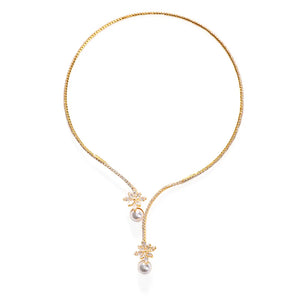 Pearl Rhinestone Collar Necklace Choker for Women