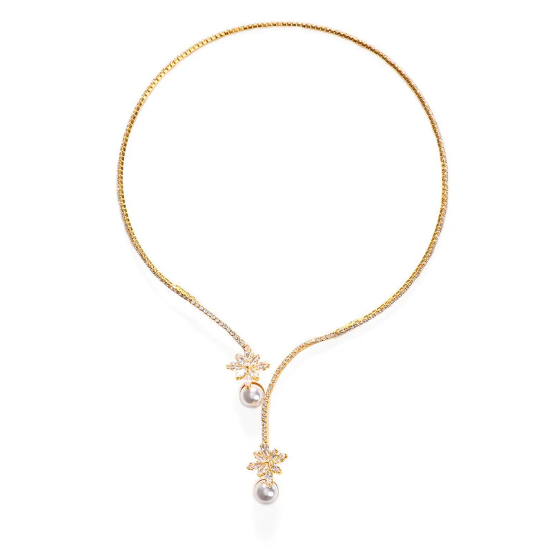 Pearl Rhinestone Collar Necklace Choker for Women